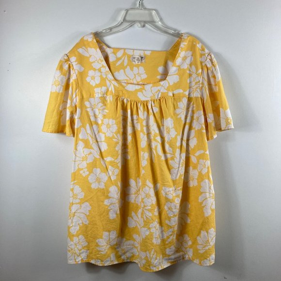 Terra & Sky Tops - Womens Terra & Sky Short Sleeve Square Neck Peasant Boho Floral Linen Top 0X/14W